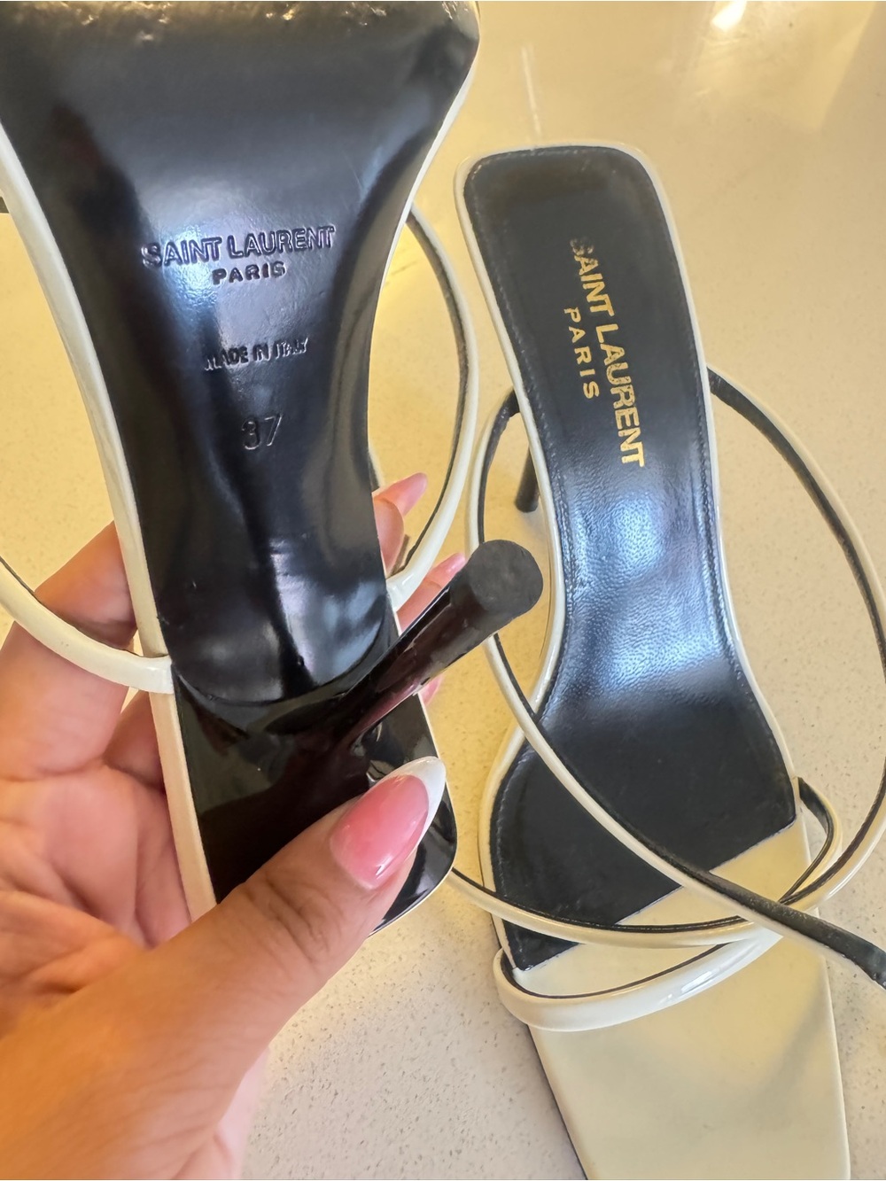 Saint Laurent White Strappy Square-Toe Heeled Sandals - Picture 4 of 4
